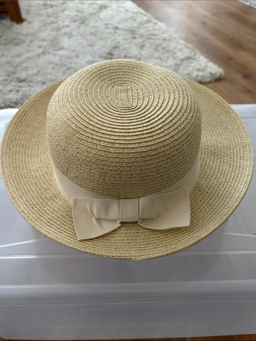 Nine West Straw Sun Hat with Cream Ribbon Bow